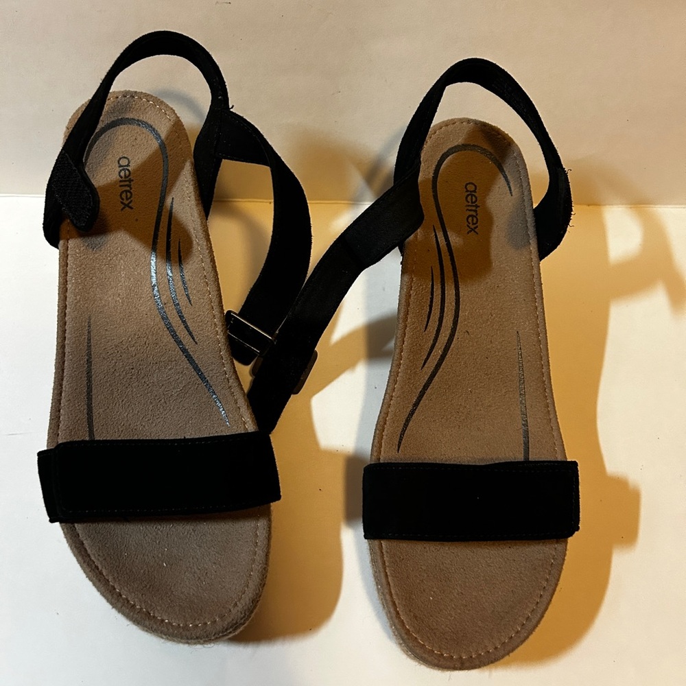 Aetrex Womens Sydney Wedge Sandal Black Size 9,5 US / 40 EU Espadrilles Boho New - Picture 6 of 16